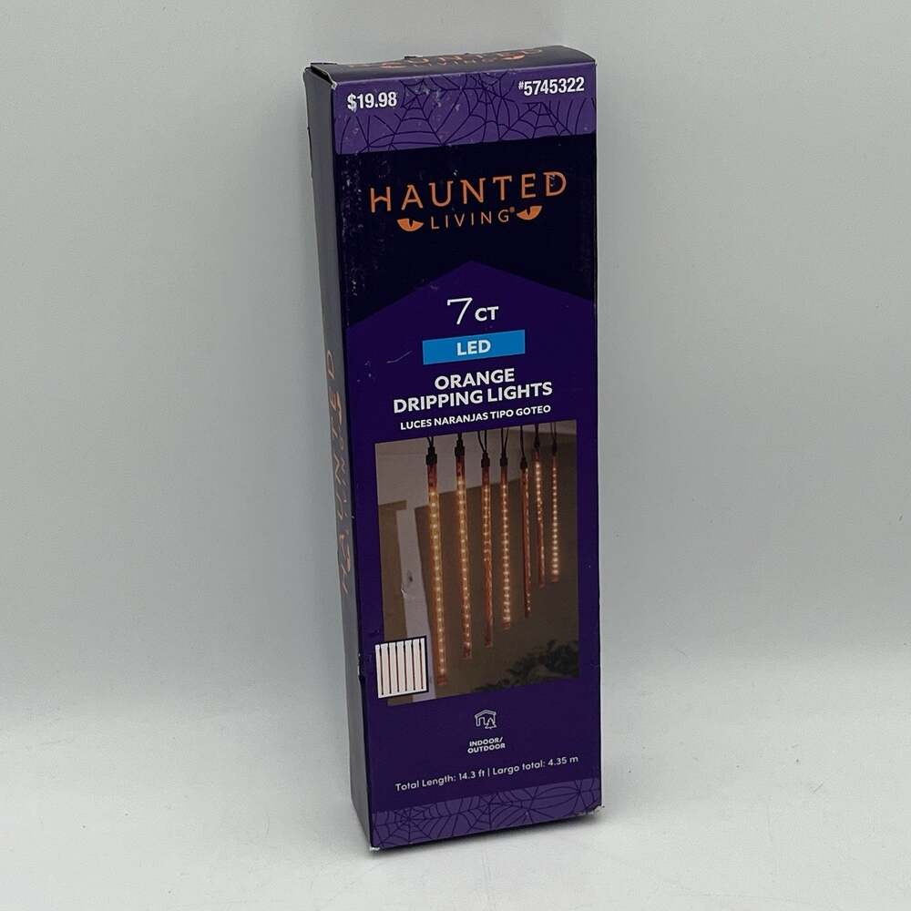 Haunted Living 7ct Orange LED Dripping Icicle Lights 9ft Halloween NIB
